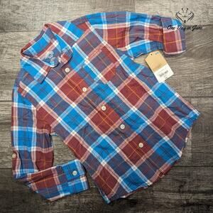 There Abouts Teal Plaid Button Down Shirt Size XS 6/7